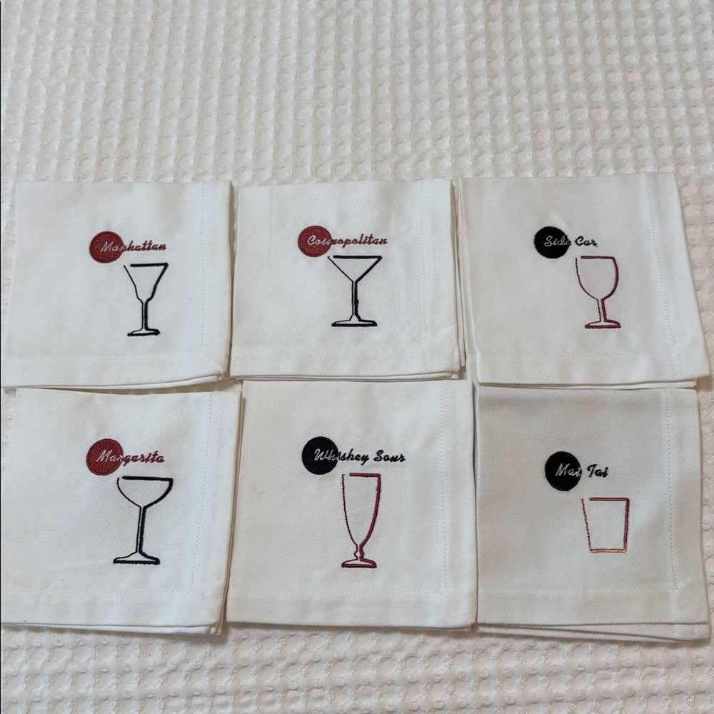 Pottery Barn Set of 6 Embroidered Cocktail Napkins